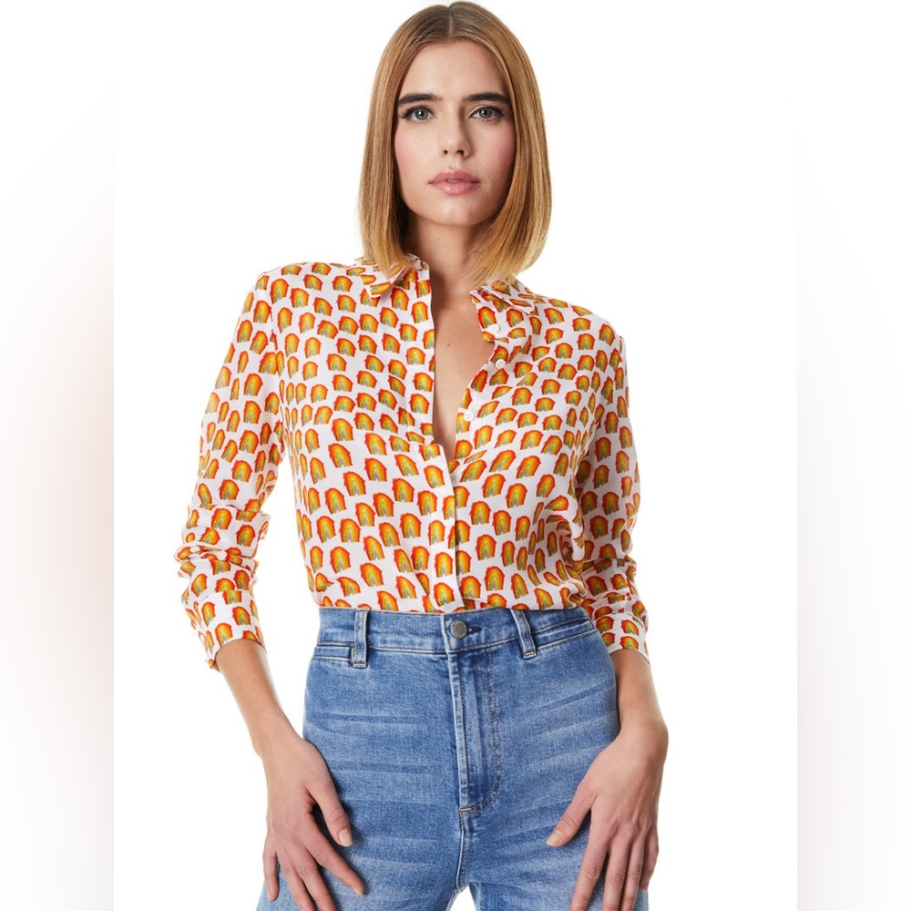 NWT Alice + Olivia World Love Willa Placket Top Blouse
